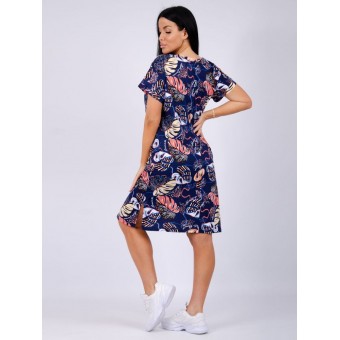 Туника  женская       из кулирки     с коротким рукавом  черная  Листья