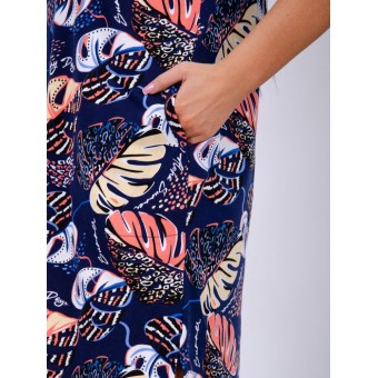 Туника  женская       из кулирки     с коротким рукавом  черная  Листья