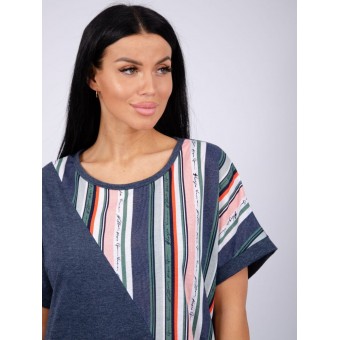 Туника  женская       из кулирки     с коротким рукавом  черная  Однотонное, Полоска