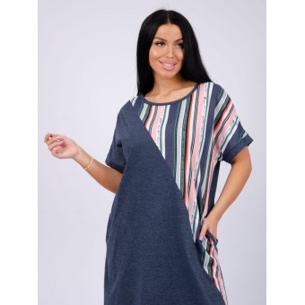 Туника  женская       из кулирки     с коротким рукавом  черная  Однотонное, Полоска