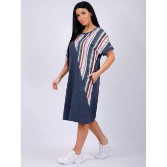 Туника  женская       из кулирки     с коротким рукавом  черная  Однотонное, Полоска