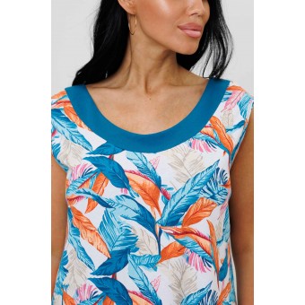 Сарафан         из кулирки     без рукавов  Голубой, Оранжевый  Перья Kuzina