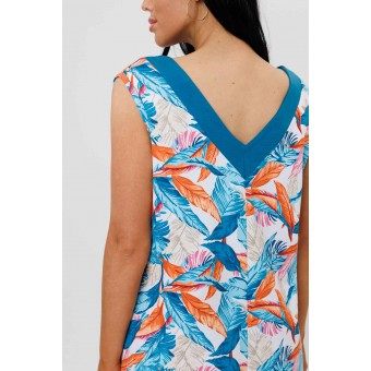 Сарафан         из кулирки     без рукавов  Голубой, Оранжевый  Перья Kuzina