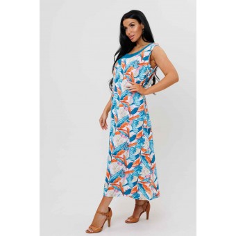 Сарафан         из кулирки     без рукавов  Голубой, Оранжевый  Перья Kuzina