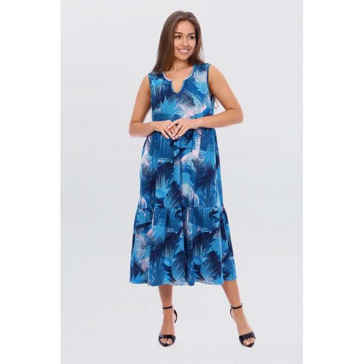 Сарафан из кулирки без рукавов Голубой, Синий Абстракция Kuzina