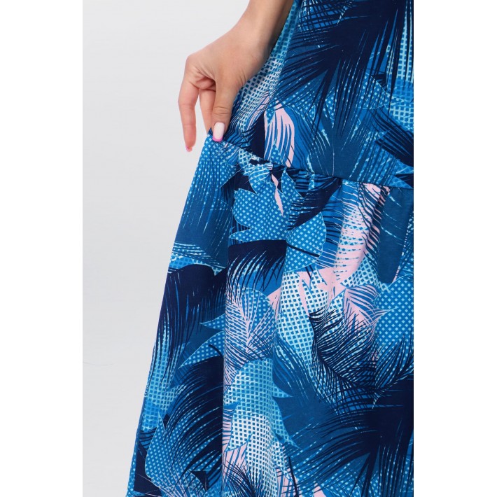 Сарафан из кулирки без рукавов Голубой, Синий Абстракция Kuzina