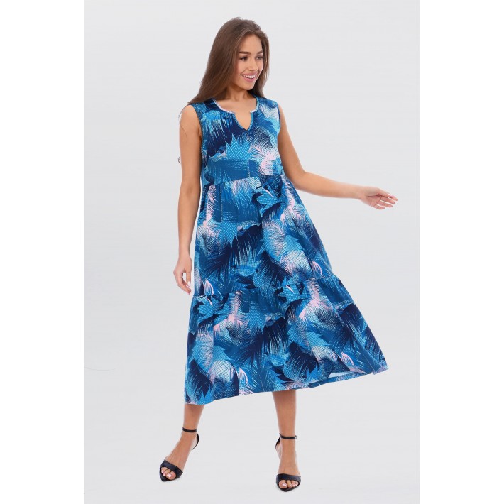 Сарафан из кулирки без рукавов Голубой, Синий Абстракция Kuzina