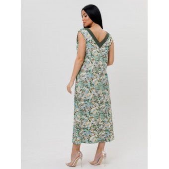 Сарафан         из кулирки     без рукавов  Бежевый, Зеленый  Листья Kuzina