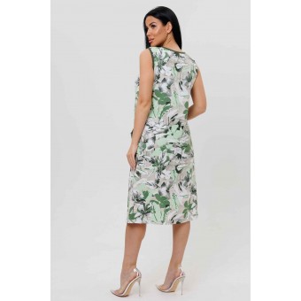 Платье  женское       из кулирки     без рукавов  Бежевый, Зеленый  Листья Kuzina