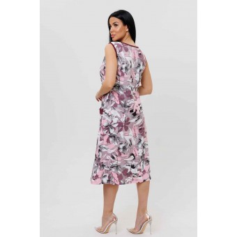 Платье  женское       из кулирки     без рукавов  Белый, Розовый  Листья Kuzina