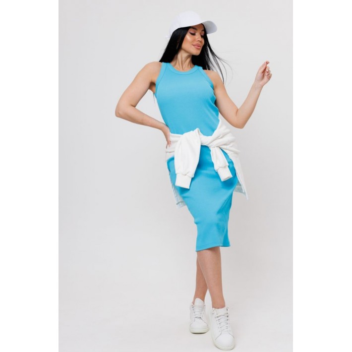 Сарафан Кашкорсе без рукавов Голубой Однотонное Kuzina