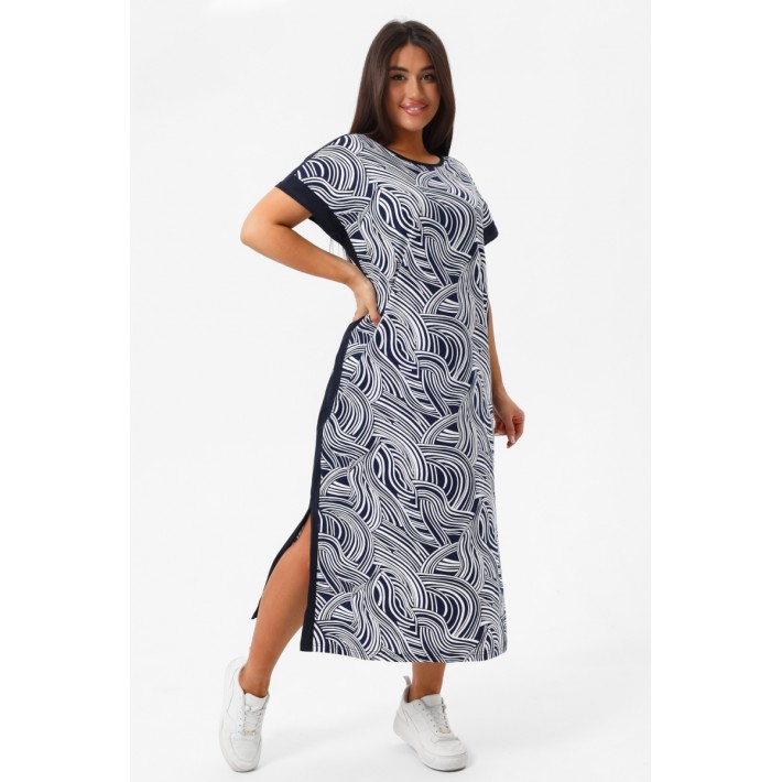 Платье женское из кулирки с рукавом 1/2 Темно-синий