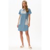 Платье женское Пенье с коротким рукавом голубое Орнамент