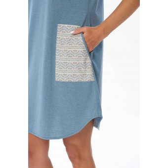 Платье  женское       Пенье     с коротким рукавом  голубое  Орнамент