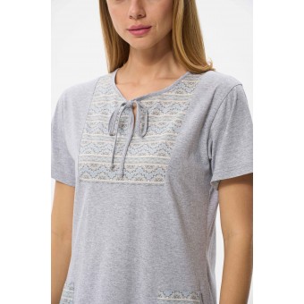 Платье  женское       Пенье     с коротким рукавом  серое  Орнамент