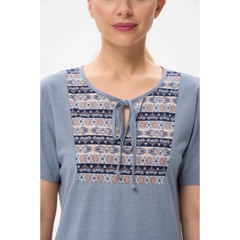 Платье  женское       Пенье     с коротким рукавом  серое  Орнамент