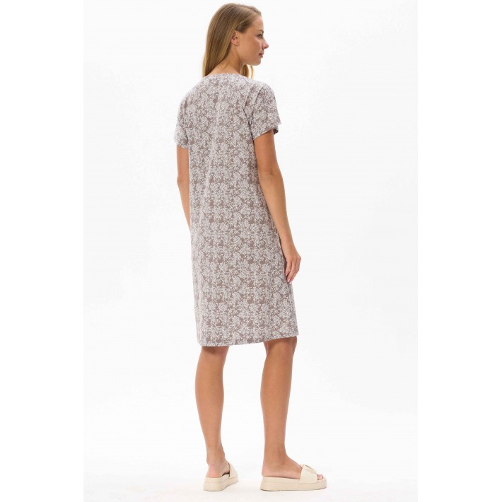 Платье женское трикотажное с коротким рукавом Светло-серый Цветы