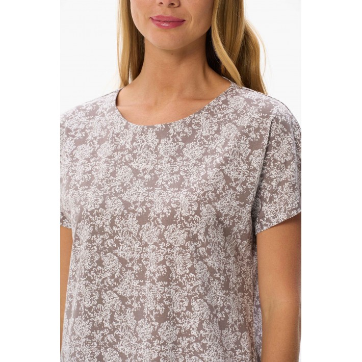 Платье женское трикотажное с коротким рукавом Светло-серый Цветы