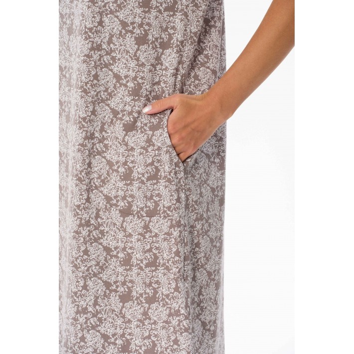 Платье женское трикотажное с коротким рукавом Светло-серый Цветы