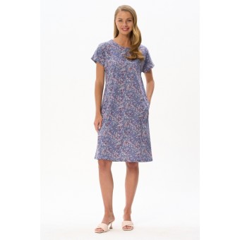 Платье  женское       трикотажное     с коротким рукавом  Сиреневый  Цветы   