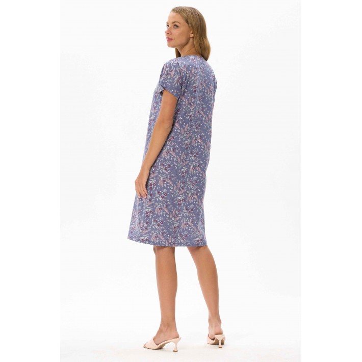 Платье женское трикотажное с коротким рукавом Сиреневый Цветы