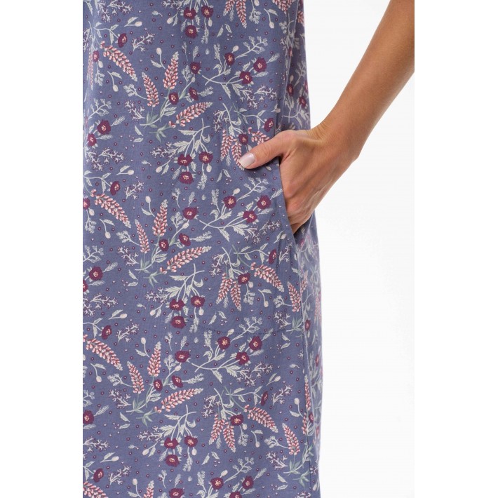 Платье женское трикотажное с коротким рукавом Сиреневый Цветы