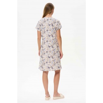 Платье  женское       трикотажное     с коротким рукавом  бежевое  Цветы   