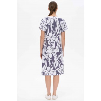Платье  женское       трикотажное     с коротким рукавом  Белый, Фиолетовый  Цветы   