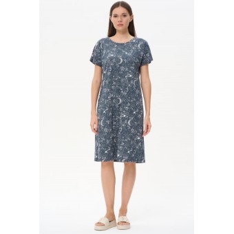 Платье  женское       трикотажное     с коротким рукавом  синее  Абстракция   