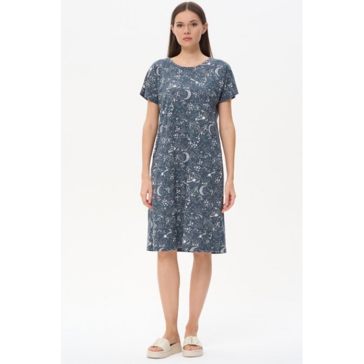 Платье женское трикотажное с коротким рукавом синее Абстракция