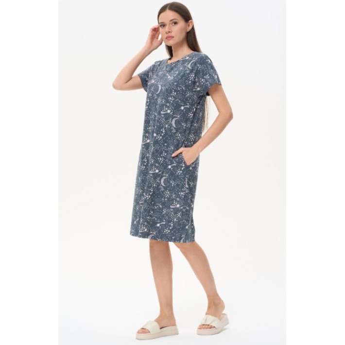 Платье женское трикотажное с коротким рукавом синее Абстракция
