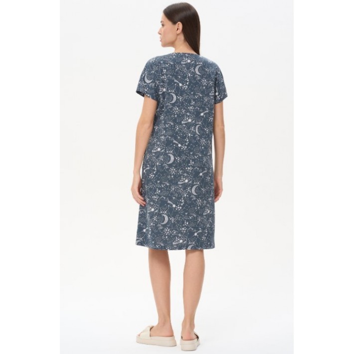 Платье женское трикотажное с коротким рукавом синее Абстракция