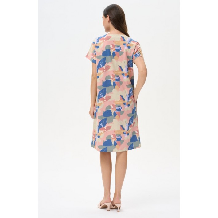 Платье женское из кулирки с коротким рукавом разноцветное Абстракция