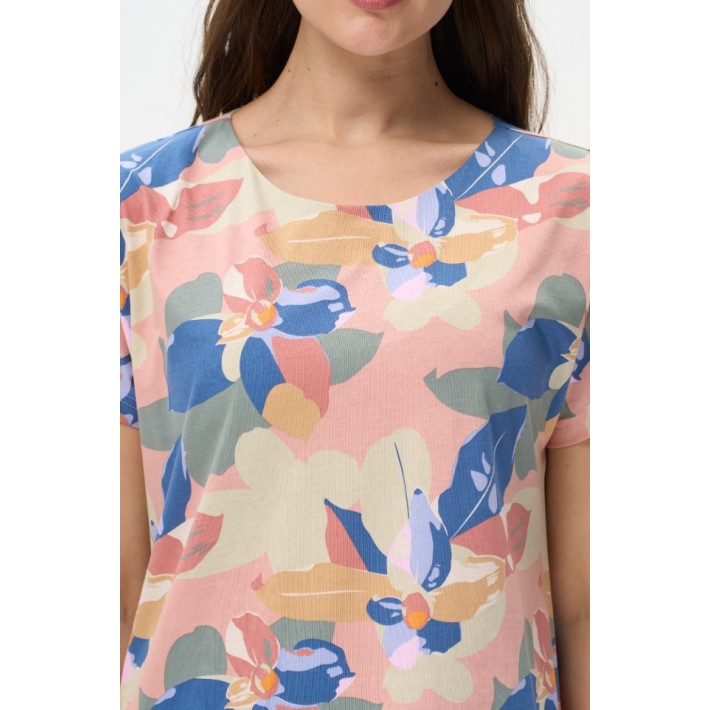 Платье женское из кулирки с коротким рукавом разноцветное Абстракция