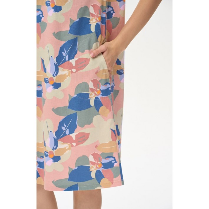 Платье женское из кулирки с коротким рукавом разноцветное Абстракция