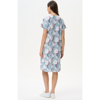 Платье  женское       из кулирки     с коротким рукавом  голубое  Абстракция   