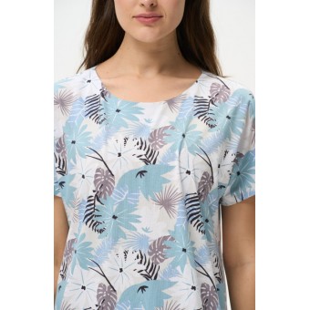 Платье  женское       из кулирки     с коротким рукавом  голубое  Абстракция   