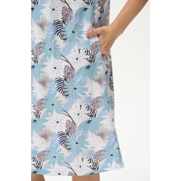 Платье женское из кулирки с коротким рукавом голубое Абстракция