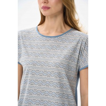 Платье  женское       трикотажное     с коротким рукавом  голубое  Орнамент