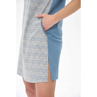 Платье  женское       трикотажное     с коротким рукавом  голубое  Орнамент