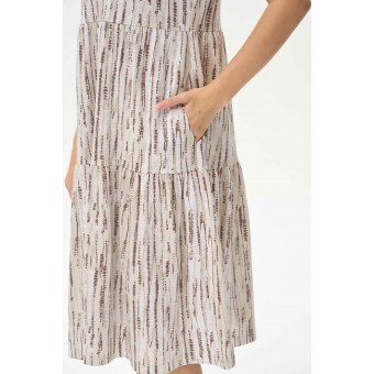 Платье  женское       из кулирки     с коротким рукавом  бежевое  Абстракция   