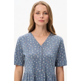 Платье  женское       трикотажное     с коротким рукавом  Серый, Голубой  Цветы   