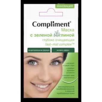 797033 Compliment саше маска с зеленой bioглиной Глубоко очищающая fast-mat complex,7мл