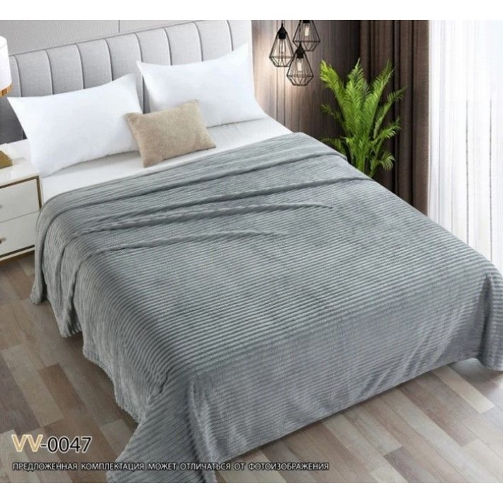 Плед универсальный 180х200 двуспальный из велсофта 280 г/м2 голубой Однотонный, Полоска Орионтекс