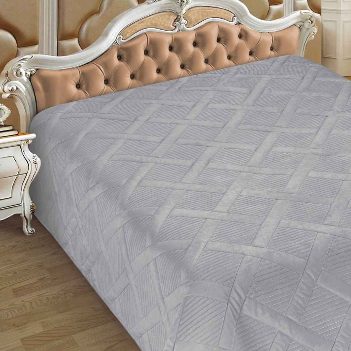 Покрывало на кровать 200х230 евро из фланели 140 г/м2 серое Ромбы Marianna