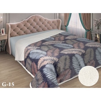 Плед     на кровать 240х210  евро из искуственного меха  400 г/м2     серый  Листья Marianna  