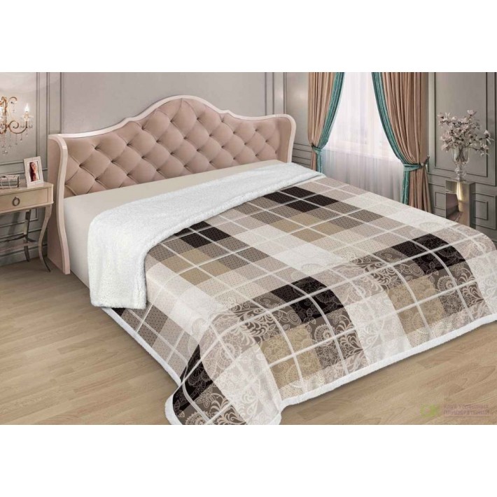 Плед на кровать 240х210 евро из искуственного меха 400 г/м2 Клетка Marianna