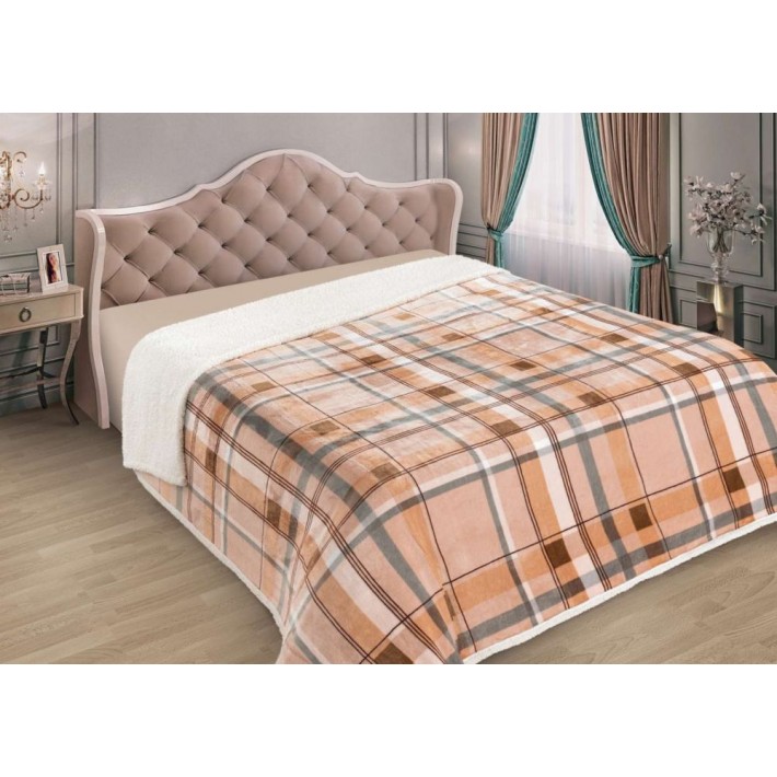 Плед на кровать 240х210 евро из искуственного меха 400 г/м2 Клетка Marianna