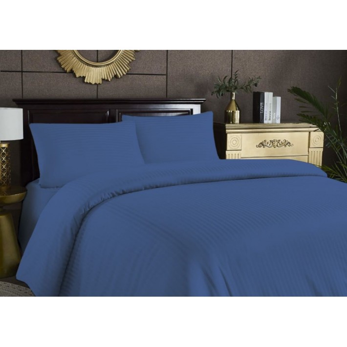 Простыня 150х215 1,5 спальная из поплина-страйп синяя однотонная Гелиос