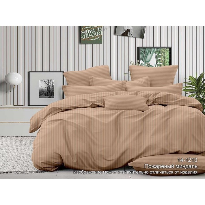 Простыня 150х215 1,5 спальная из сатина-страйп бежевая Полоска Гелиос